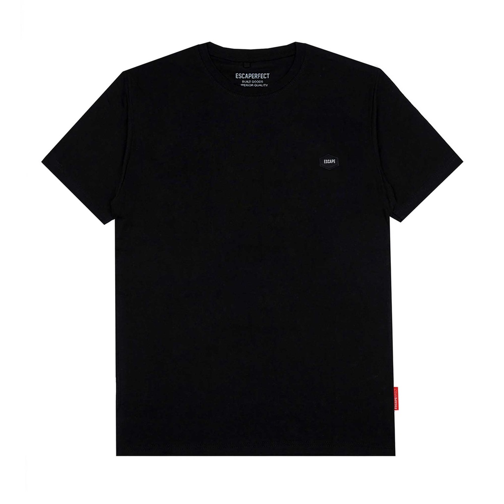 Escaperfect T-shirt simple Kaos Pria Lengan Pendek Bahan Katun Combed 30s Bordir Tenun Hitam Woven E