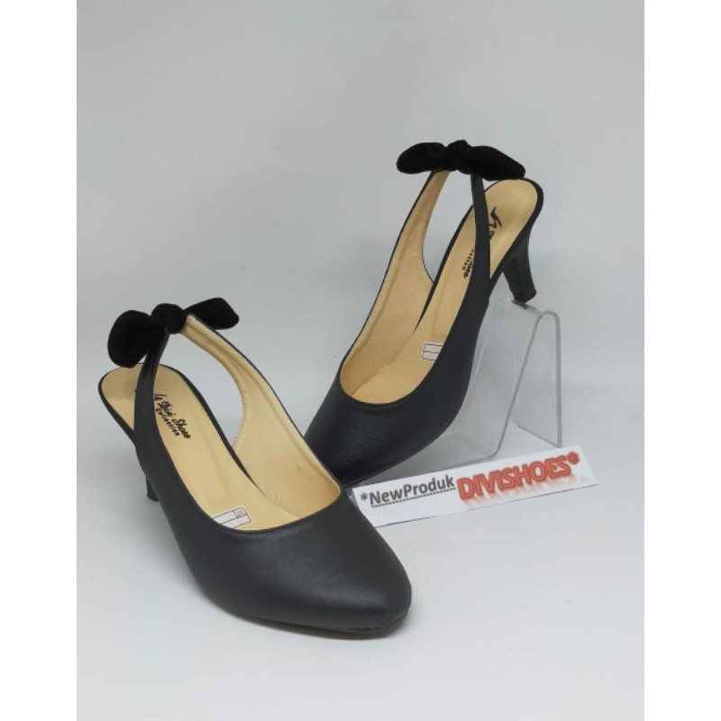 (COD) DIVISHOES HEEL KERJA KANTOR SIMPLE PD297 HITAM  (REALPICT GESER)