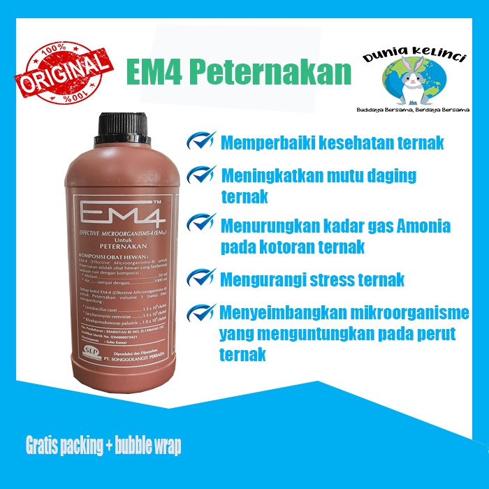 EM4 PETERNAKAN 1 LITER EFFECTIVE MICROORGANISMS-4 MENGURANGI BAU KOTORAN KELINCI SAPI KAMBING HEWAN