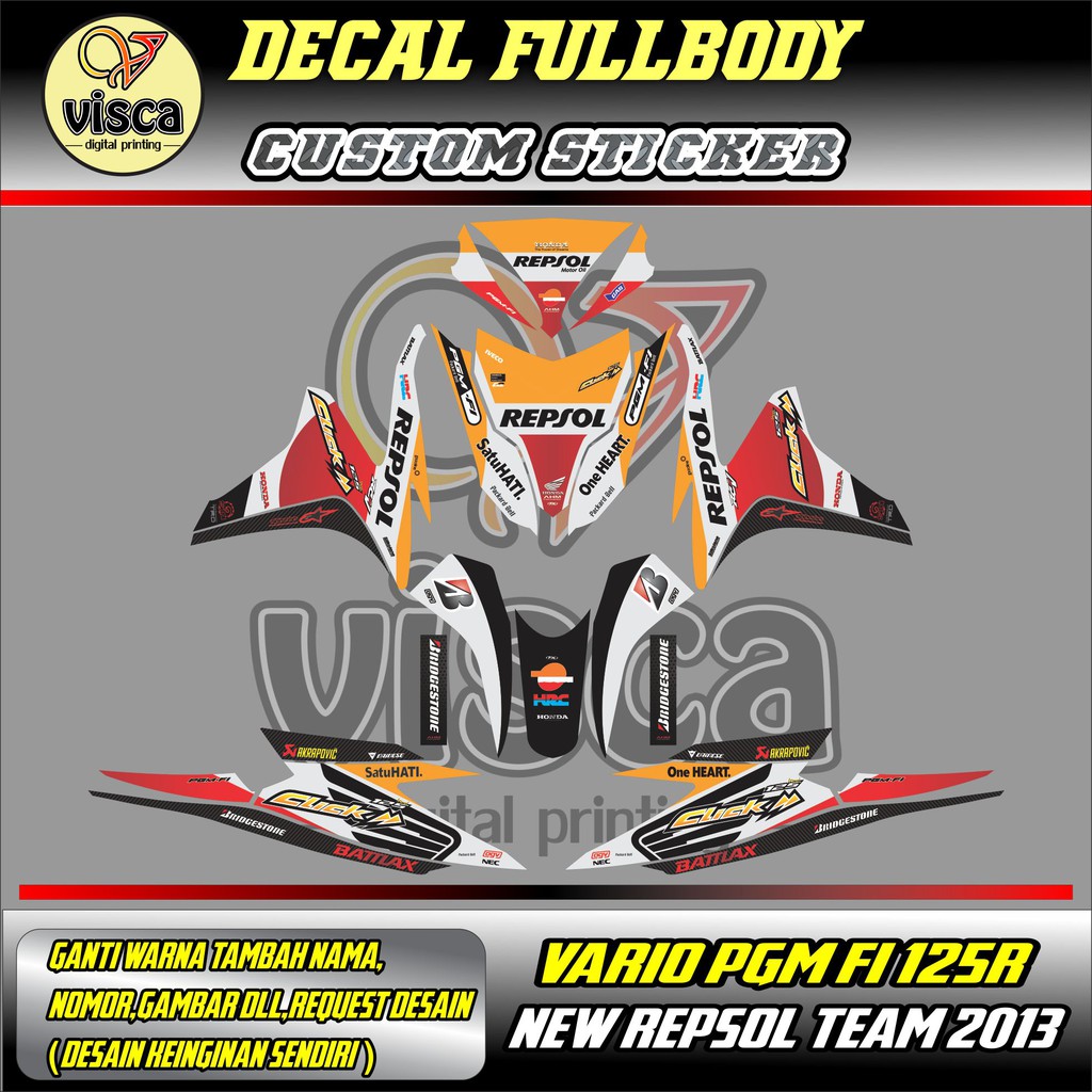 STIKER VARIASI DECAL STRIPING FULL BODY VARIO  PGM FI 125R NEW REPSOL TEAM 2013