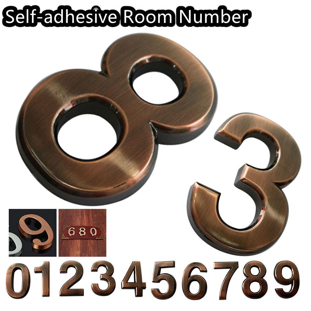 Top 1pc Nomor Kamar 3D Bronze ABS Plastik Tanda Alamat Perekat Diri