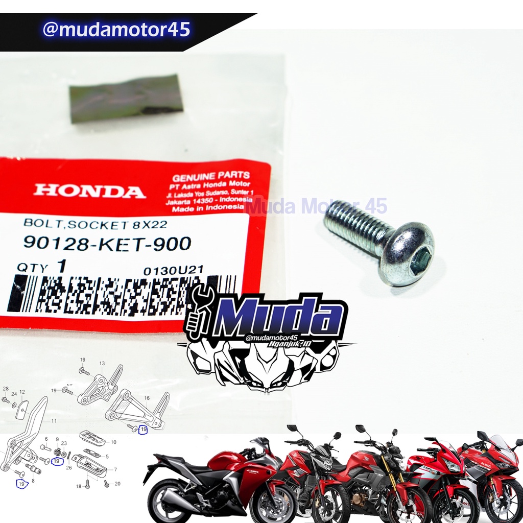 BAUT DUDUKAN FOOT STEP DEPAN OR BELAKANG UNDERBONE CBR150R CBR250R CB150R 90128-KET-900 90128KET900 