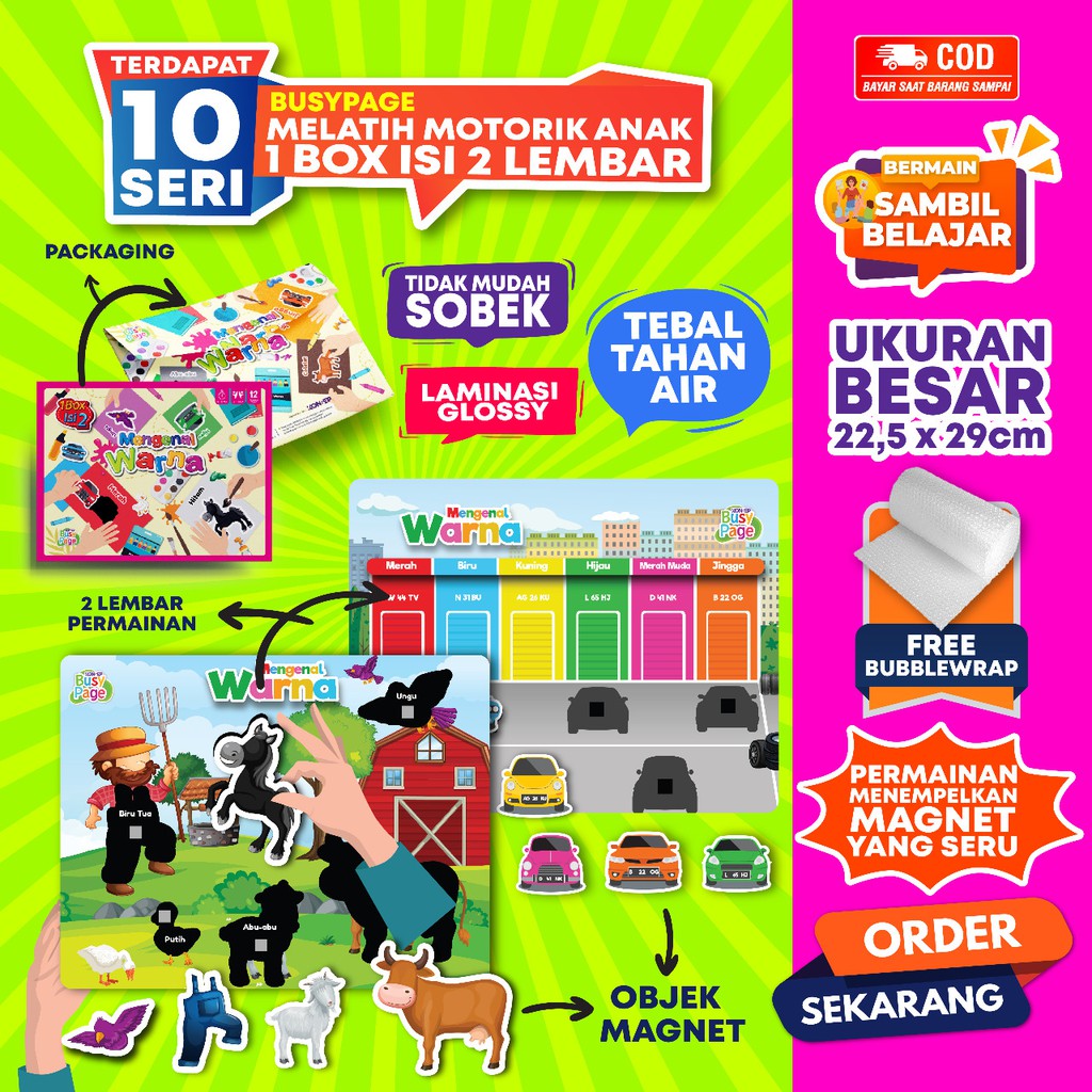 [1BOX ISI 2] KONSEP BUSY PAGE MENGENAL WARNA / ACTIVITY SHEET / MAINAN EDUKASI ANAK