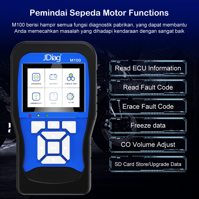 ⭐Honda &amp; Yamaha &amp; Garansi⭐ JDiag M100 Motor Scanner Function Diagnostic Tool Diagnosis Kesalahan OBDII ECU CO Motor Injeksi Scanner OBD2 Alat Diagnostik Sepeda Motor Iconhunt