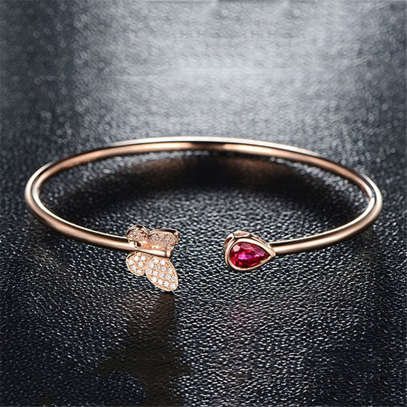 Korea fashion Style Butterfly Berlian Adjustable Gelang Ruby Aksesoris Perak