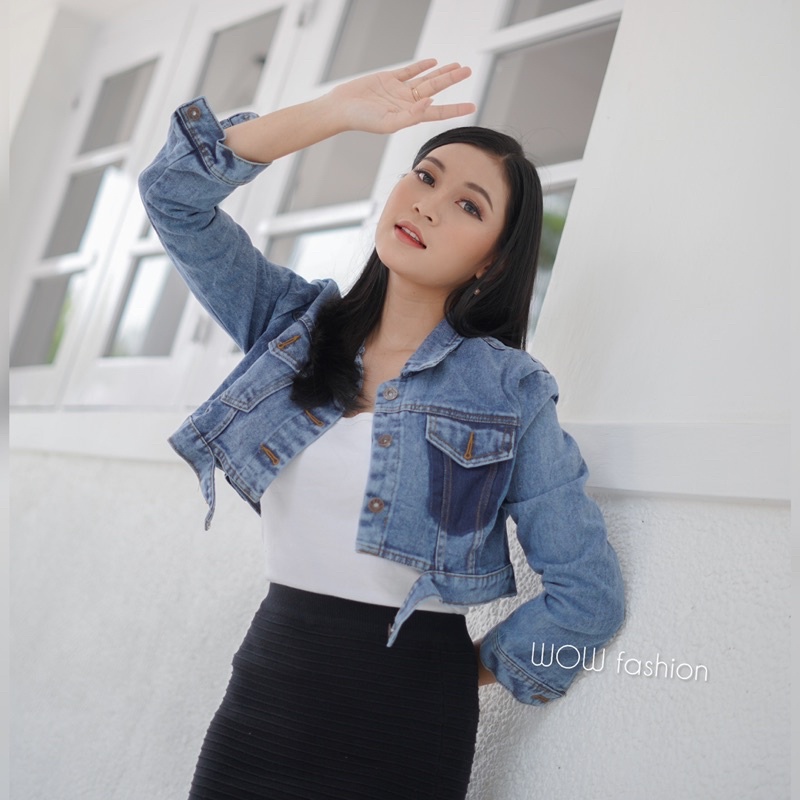 JAKET JEANS CROP SAKU BELANG JAKET BELANG JAKET CROP WANITA TER BARU