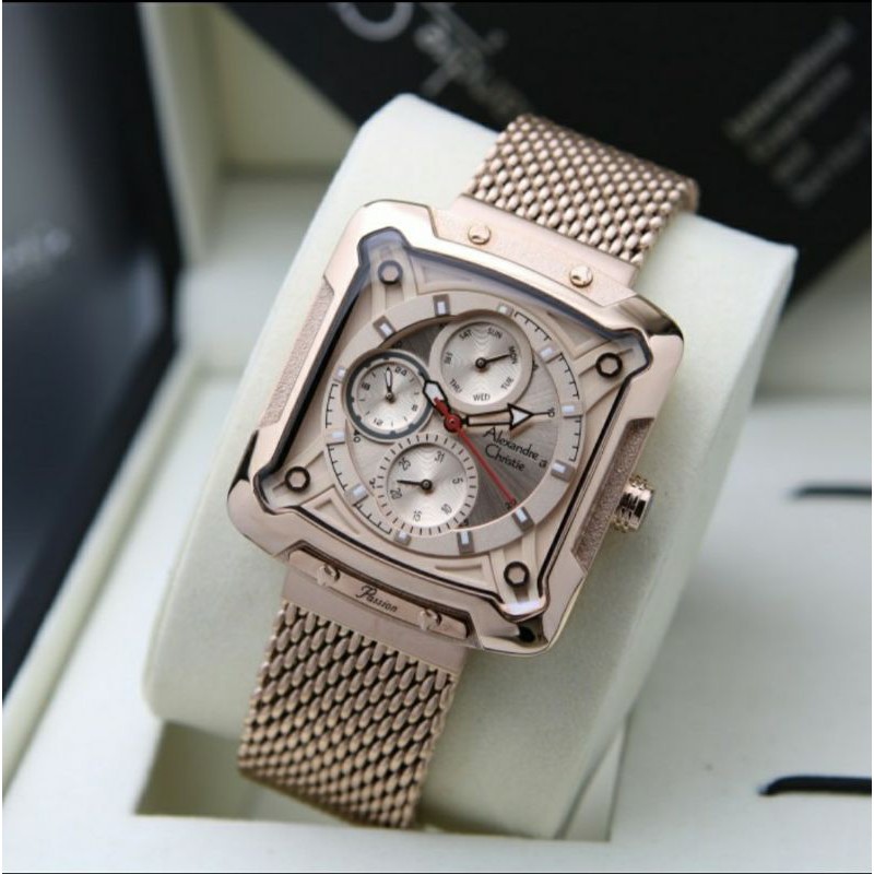 ORIGINAL JAM TANGAN WANITA ALEXANDRE CHRISTIE CEWEK FULL ROSEGOLD RANTAI ALEXANDER CRISTIE AC 3030