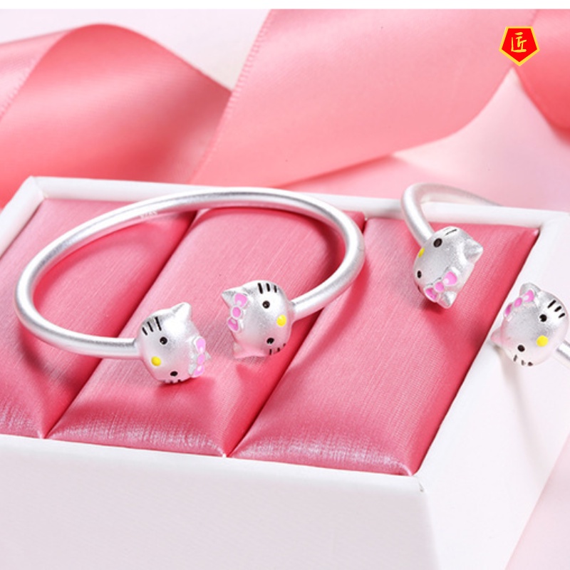 [Ready Stock]Fashion Silver Cartoon Cat Bracelet Simple Sweet