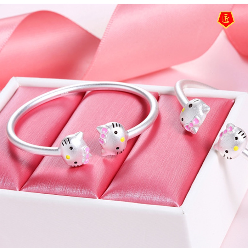 [Ready Stock]Fashion Silver Cartoon Cat Bracelet Simple Sweet