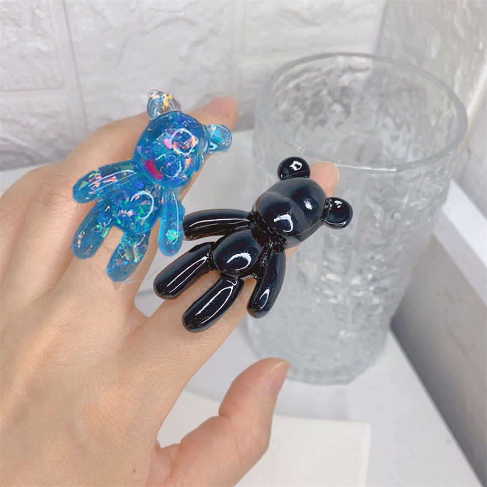 Needway  Gifts Finger Ring Korean Party Jewelry Ring Violent Bear|Color Jelly Color Sweet Bear Crystal Fashion Accessories/Multicolor