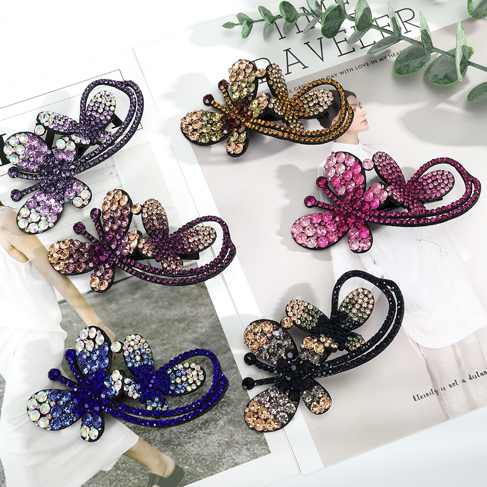 Korean Crystal Diamond Butterfly Hair Clip Fashion Retro Hairpin Women Hair Accessories