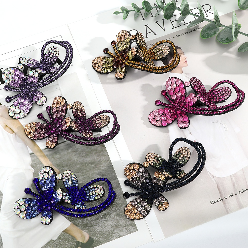 Korean Crystal Diamond Butterfly Hair Clip Fashion Retro Hairpin Women Hair Accessories