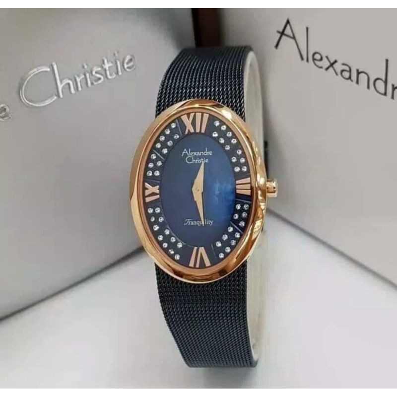 ORIGINAL JAM TANGAN WANITA ALEXANDRE CHRISTIE CEWEK BLUE ROSEGOLD RANTAI ALEXANDER CRISTIE AC 2280