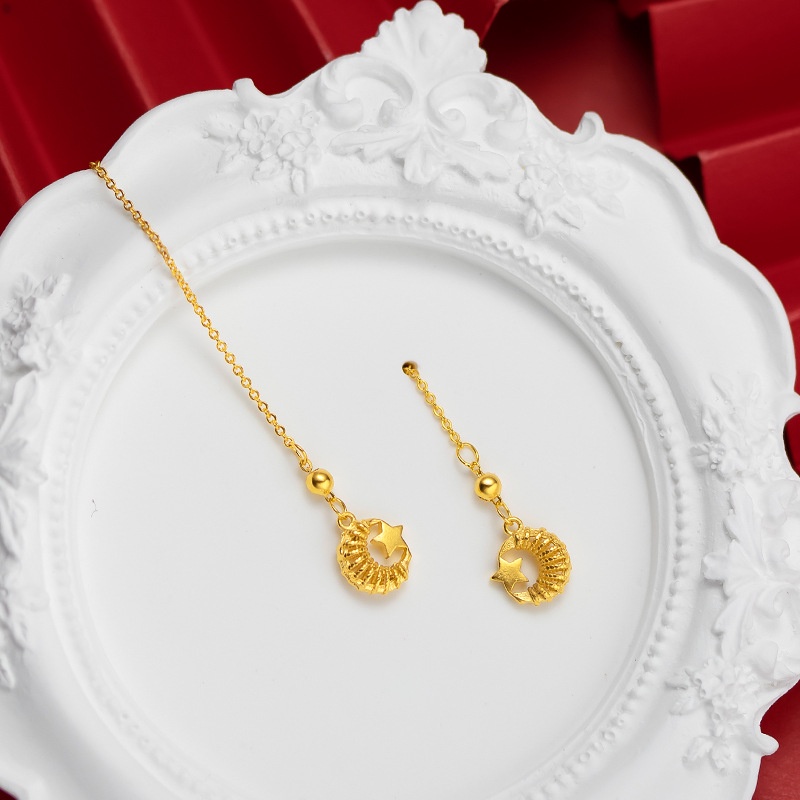 Anting Tusuk Gantung Desain Bintangbulan Sabit Lapis Emas Emas Asli Kadar 375Gaya Korea Bangkok Untuk Wanita