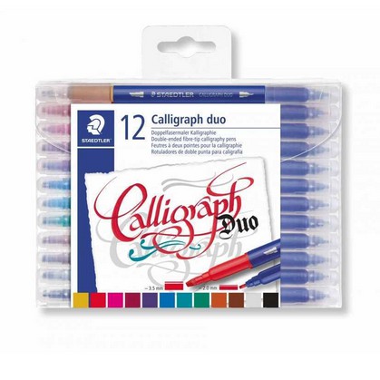 

STAEDTLER DOUBLE ENDED FIBRE - TIP CALLIGRAPHY PENS 12 COLOURS