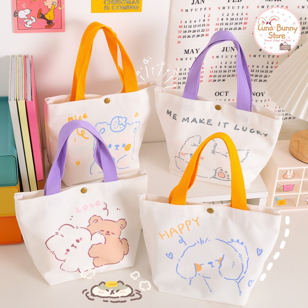 Tote Bag Cute Canvas Korean Style / Tas Kanvas Tote Bag model Korea Print Lucu / Tote Bag Lucu
