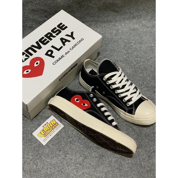 SEPATU CONVERSEE 70s CATH CDG PLAY OX BLACK WHITE BNIB