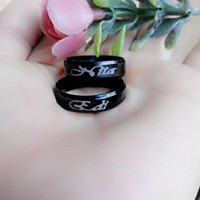 Cincin Ukir Nama Custom Cincin Ttitanium Hitam  Antikarat Tidak Luntur Cincin Couple