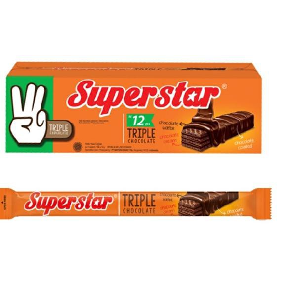 

Realpct Wafer Superstar Triple Chocolate Box isi 12 Pcs berat 216 Gr by Jadoel Snack