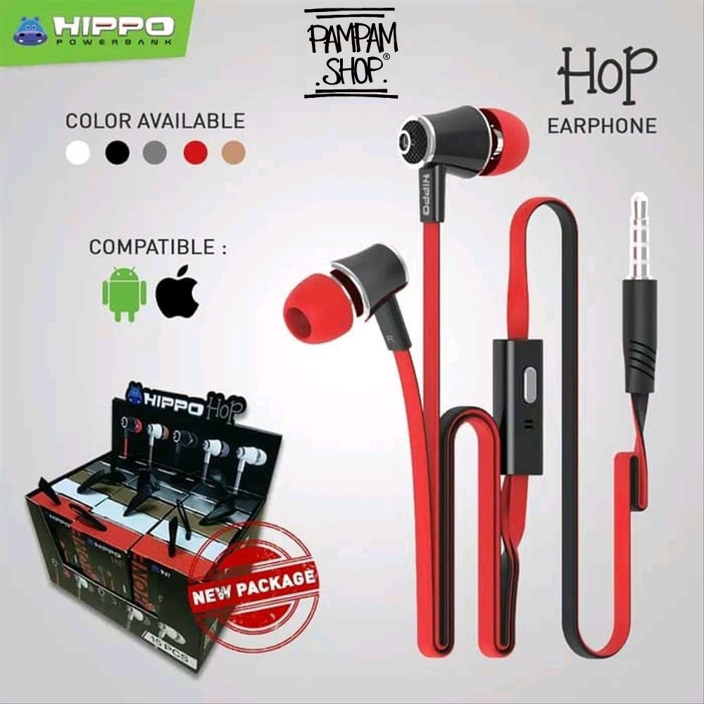 Headset Hippo HOP Super Bass Handsfree Earphone For XiaoMi Oppo Vivo Samsung Iphone Lenovo Asus Sony