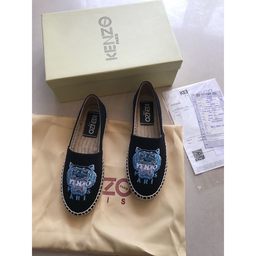 Sepatu Kenzo Slip On Embroidered Tiger Espadrilles Hitam Mirror 2018