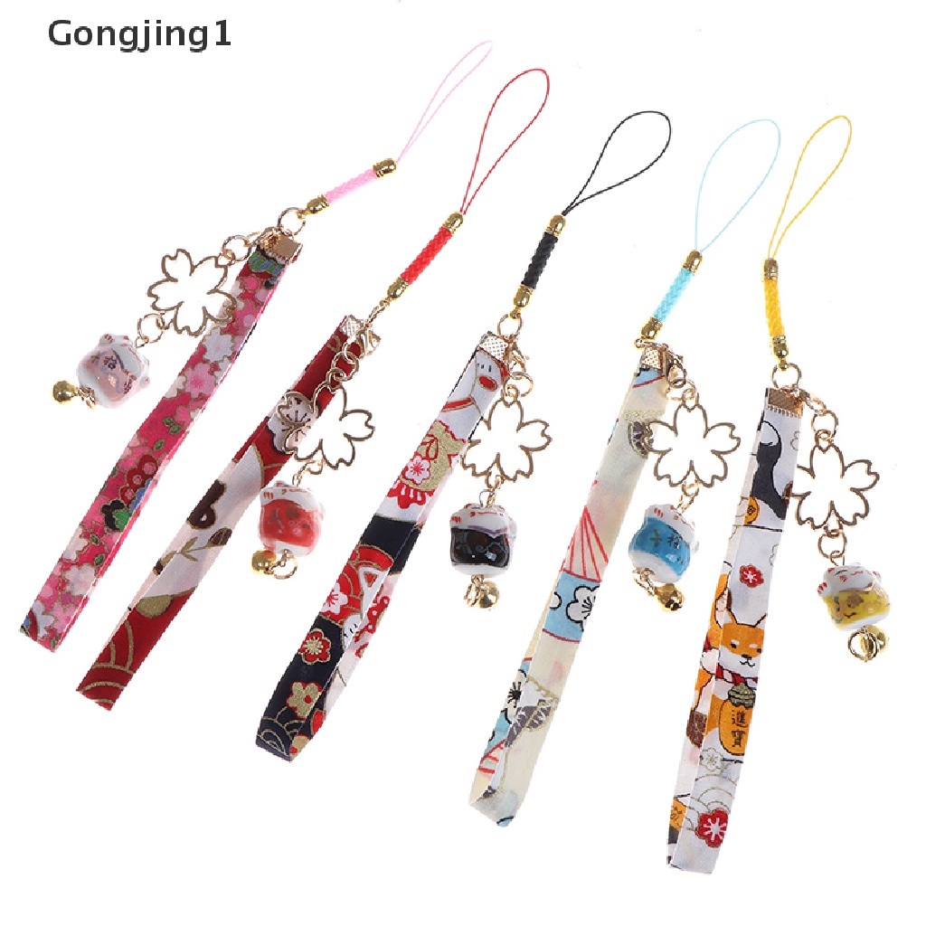 Gongjing1 Tali Lanyard Motif Bunga Daisy / Kucing / Lonceng Untuk Aksesoris Handphone