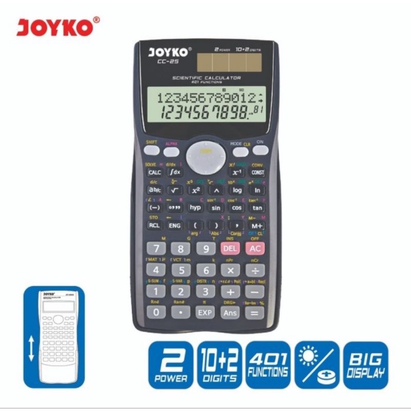 Kalkulator SCIENTIFIC JOYKO CC 25 ILMIAH - Calculator Sekolah Kuliah 401 Fungsi