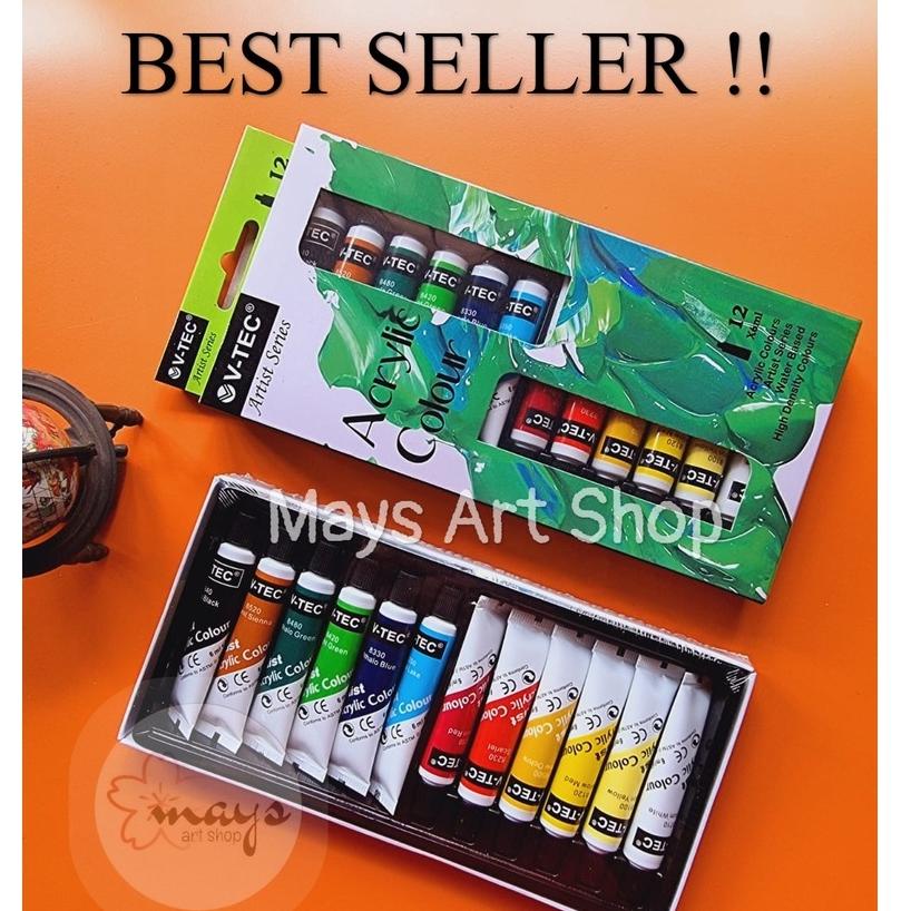 

((BISA COD)) Cat Lukis Akrilik Set Isi 12 Warna V-Tec / Acrylic Paint Color V tec Series 12 x 6 ml Colour / Cat Acrilic Kanvas Vtec 6ml 12x6 Anak / Profesional Murah