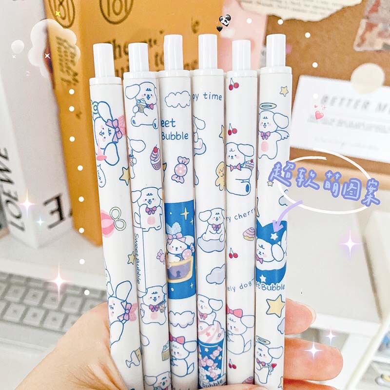 1 PCS Pen Gel Retractable Black Ink 0.5 Fancy Cute Pretty Korean Style Japanese Kawaii Cartoon For Student Pulpen Mekanik Tinta Hitam Lucu Unik Imut Karakter Kartun Cantik Gaya Korea Jepang Lovely Pelajar Aesthetic