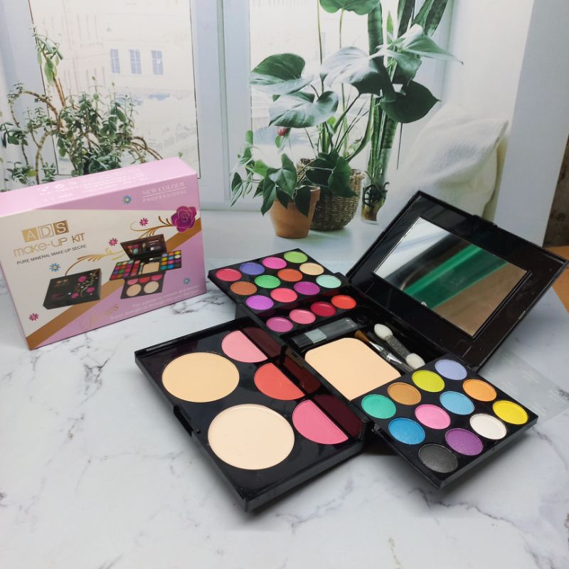 MAKEUP KIT ADS SUPER KOMPLIT FREE SPONS DAN KUAS | EYESHADOW + BLUSH ON + CONTOUR + SHADING