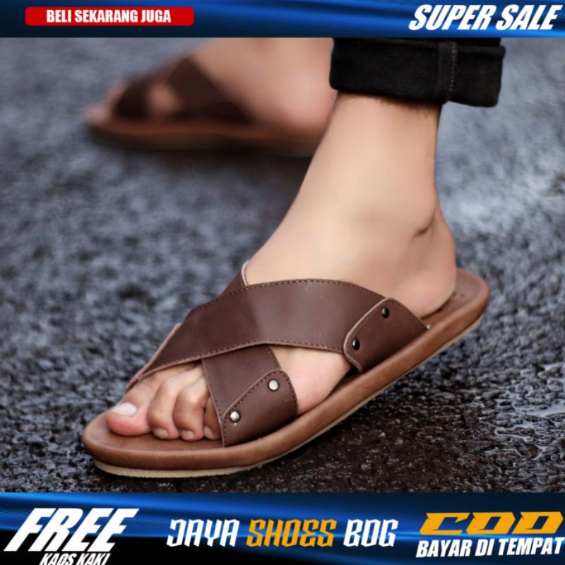 XMIN|Chinel Sandal Kulit pria kasual Original Distro Murah Anti Slip