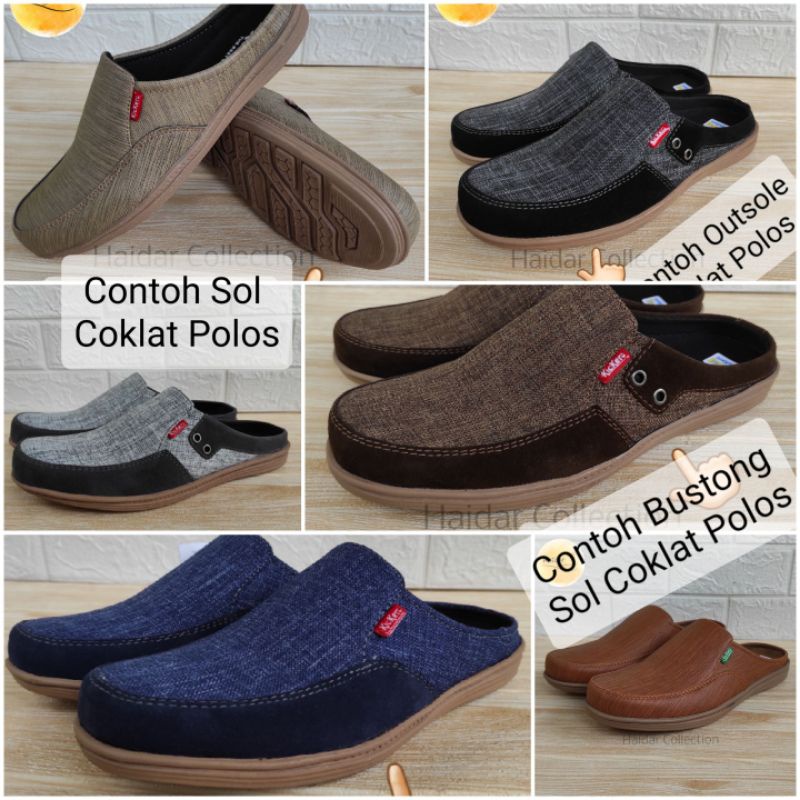 Sandal Slop Bustong Pria Kulit Sintetis Premium Slip On Kasual Sol Karet Rubber Suede-7