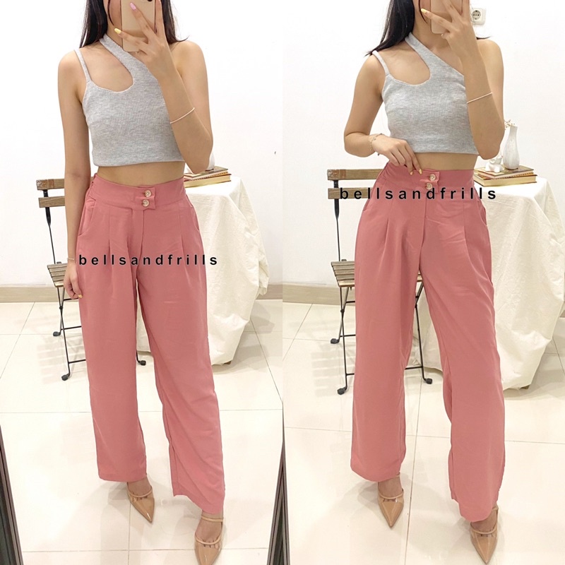 SAVA Long Cullote Highwaist / Double Buttons Office Long Pants / Loose Pants Casual / Celana Kulot Highwaist P1