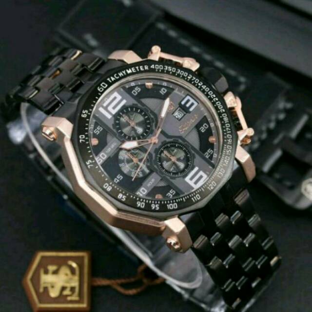 Jam Tangan Pria Elegant Exclusive TETONIS MASTER Original Watch Sport Black Rosegold