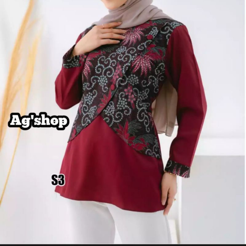 PROMO NEW PRODUK Blus Batik Wanita Terbaru/Atasan Batik Wanita Kekinian/Zalea Blouse