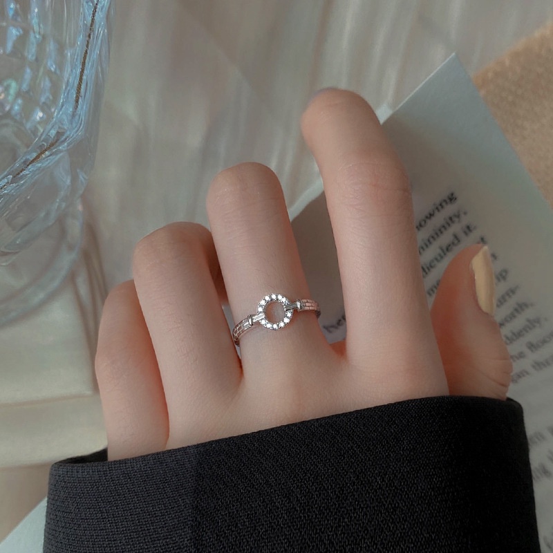 Korea Sederhana Cincin Kristal Berlian S925 Sterling Perak Perhiasan Fashion Wanita Pertunangan Pernikahan Rings Ukuran Teleskopik