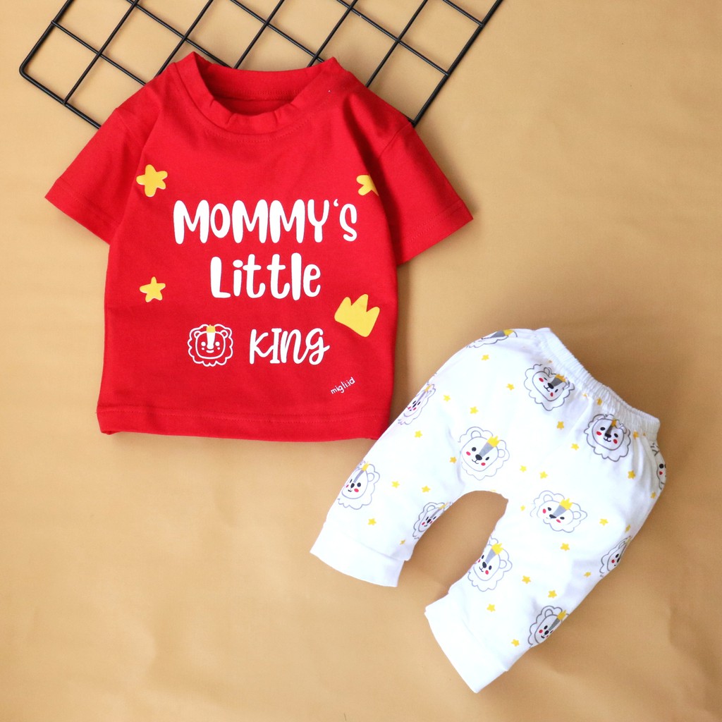 Nuna Store Motif Mommy's Little King / Setelan Baju Bayi/Anak Laki-laki cowok Usia 6 Bulan - 3 Tahun Baju