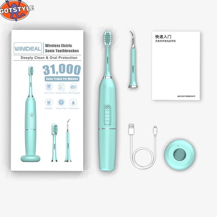 Kualitas Oke |d23✰ Angeloweei 2 in 1 Electric Ultrasonic Sonic Dental Scaler USB Toothbrush Tooth Cl