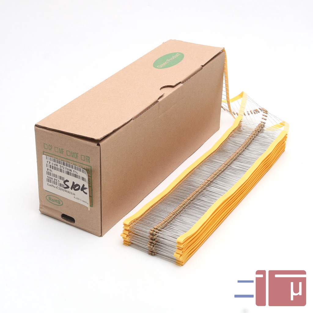 x10 Resistor 510K 1/4W Karbon 5% Taiwan Kaki Tembaga