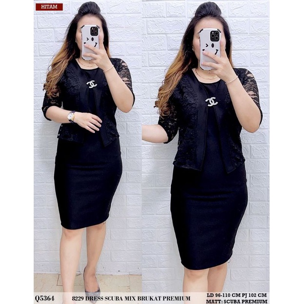 Dress Scuba, Dresa Brokat ,Dress brokat rompi ,Dress 8229