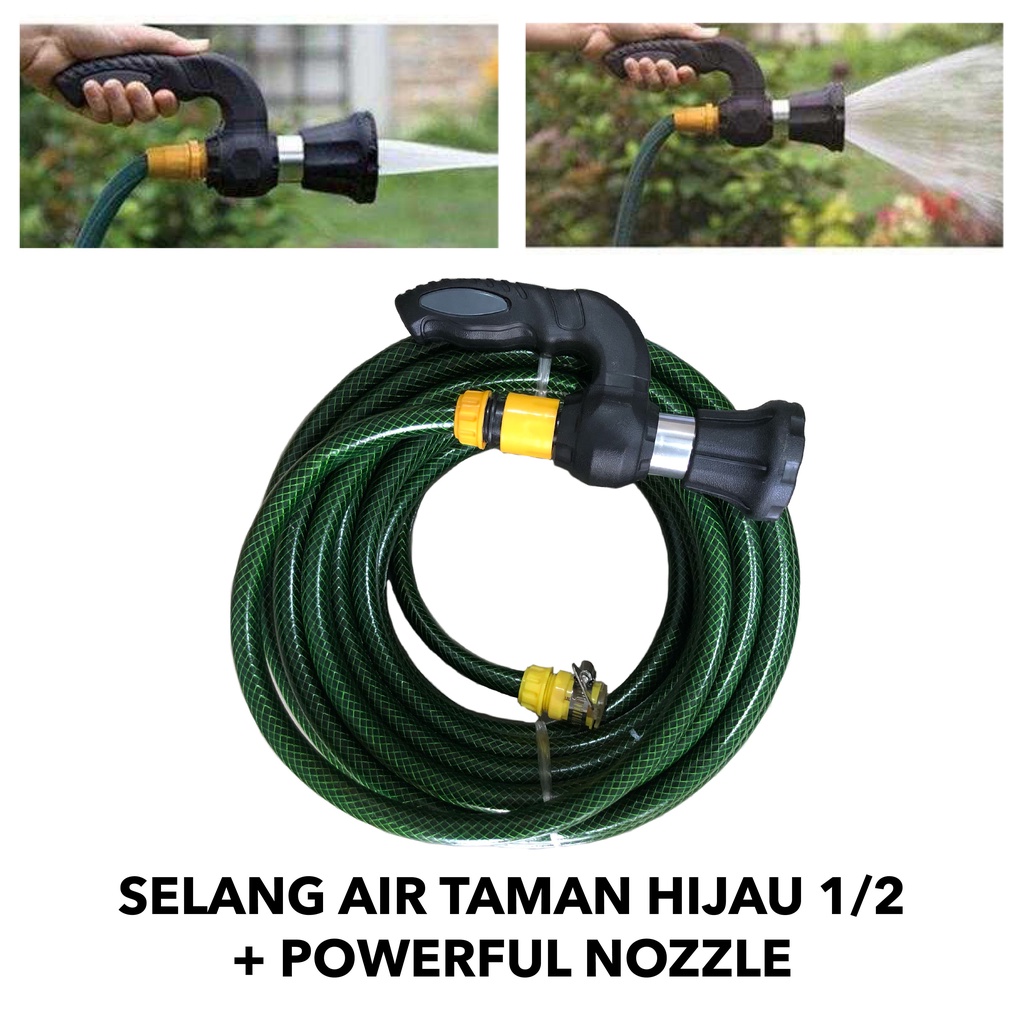 SELANG AIR TAMAN HIJAU 1/2 + POWERFUL NOZZLE SET