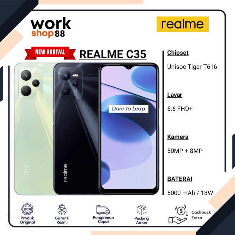 HP Terbaru Realme C35 4/128 Ram 4GB Rom internal 128GB - New Original Garansi Resmi - Model 3 Kamera