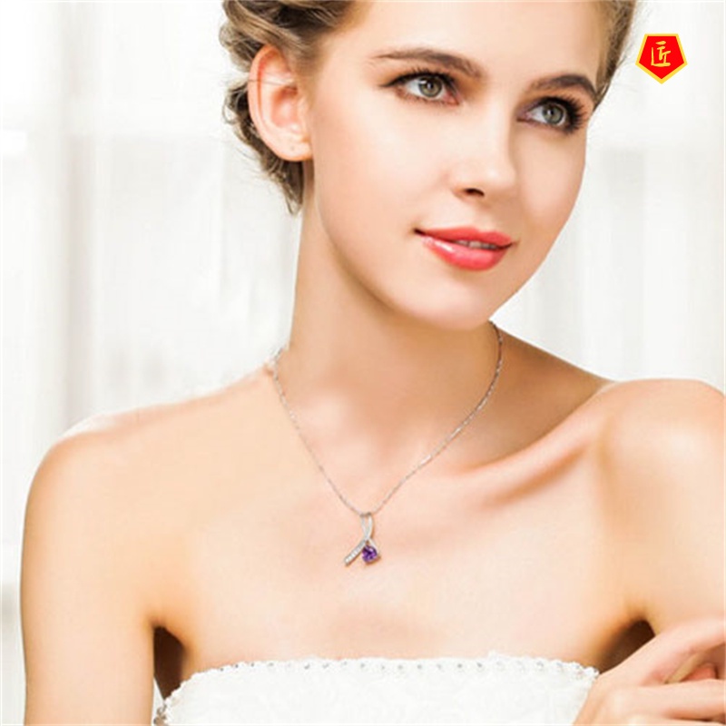 [Ready Stock]Single Bow Diamond Silver Necklace Simple Fashion