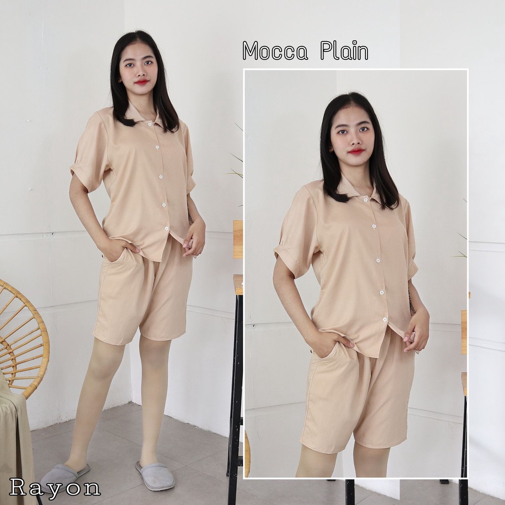 IZANY Piyama Dewasa Hotpant Lengan Balon / HP / Set Celana Pendek Dewasa banyak varian RAYON-MOCCA PLAIN RA