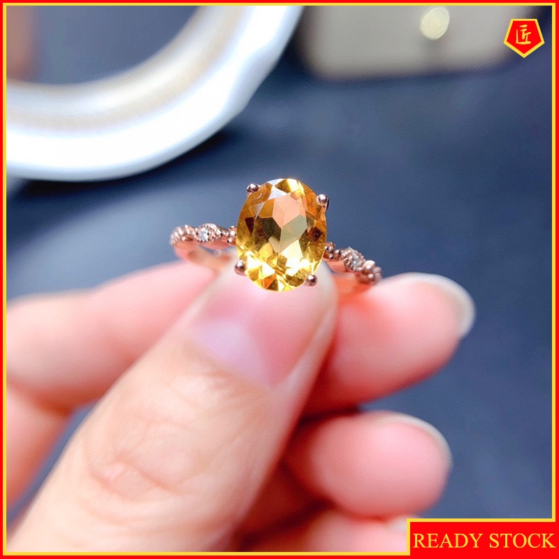 [Ready Stock]Elegant Women's Natural Oval Citrine Ring 18K Rose Gold