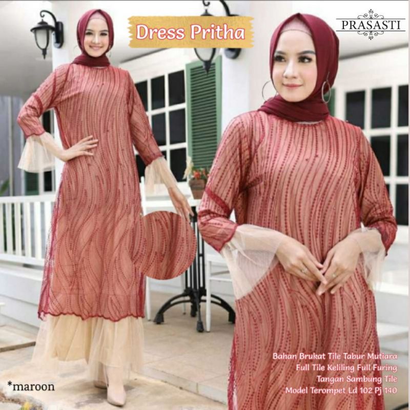 baju gamis brokat tille long dress muslim PRITHA