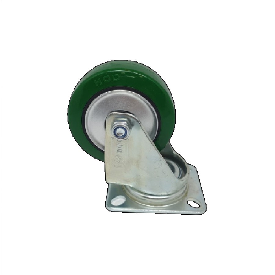 Roda Trolly / Troli / Troly Pu Hijau 4” Inch Medium Duty Hidup ( Swivel ) HOD