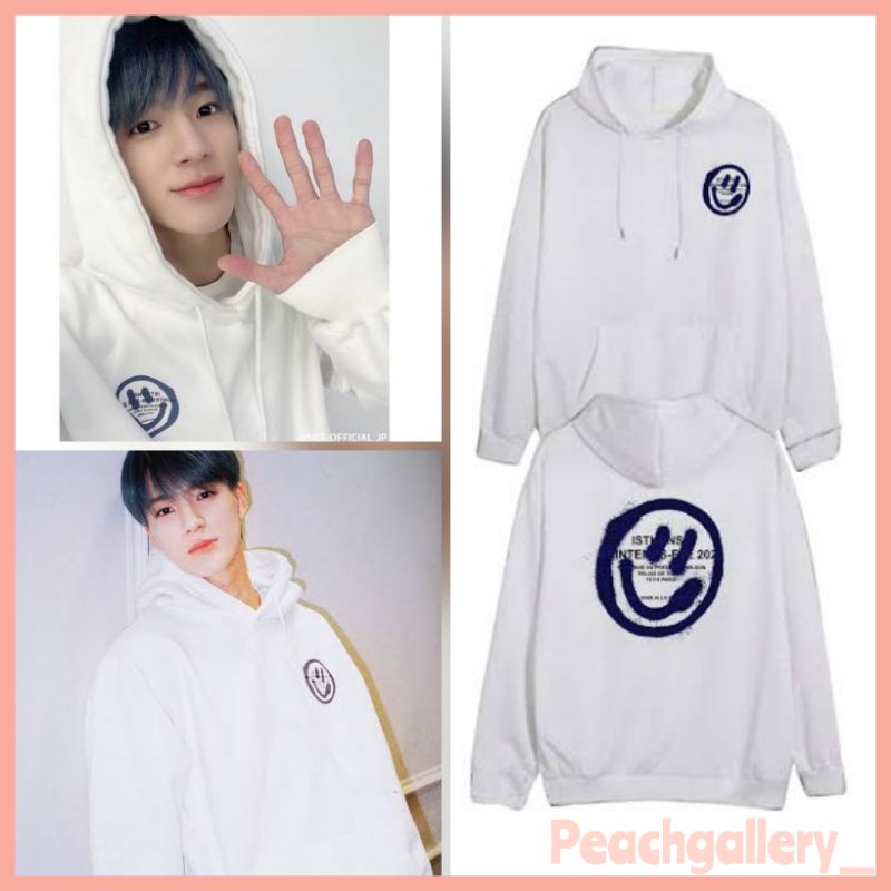 Jaket Hoodie "Smile" Jeno NCT Dream Instk spray smiley warna putih M-L-XL-XXL sablon depan belakang