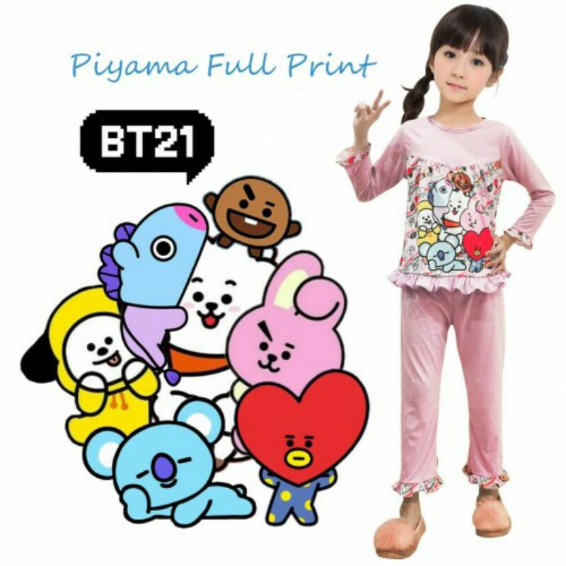 SETELAN BAJU TIDUR PANJANG ANAK PEREMPUAN MOTIF BT21