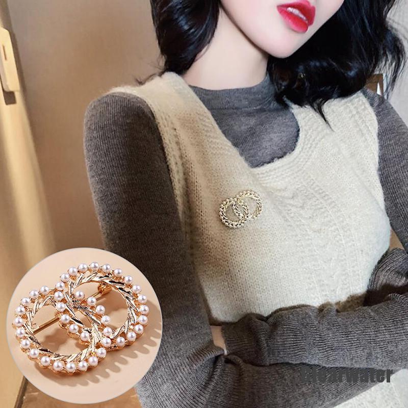 Bros Pin Enamel Bentuk Lingkaran Ganda Aksen Mutiara Warna-Warni Untuk Mantel Syal-7